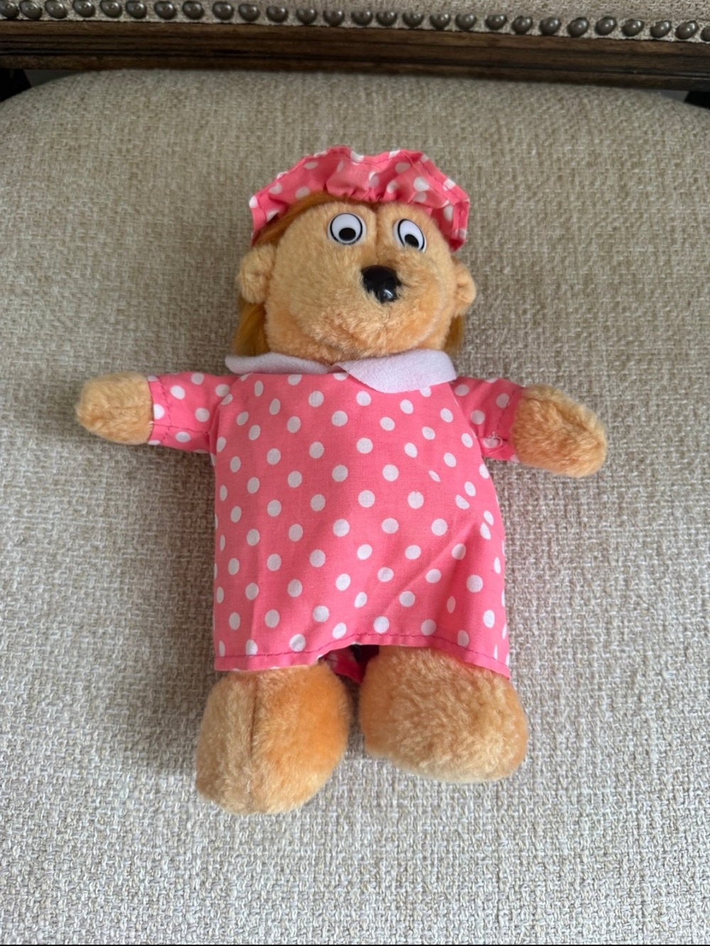 Vintage 80’s ACE novelty Bernstein Bears Suster Bear Pink polka dot plush doll